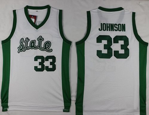 Spartans #33 Magic Johnson White Throwback Basketball Stitched NCAA Jersey - Click Image to Close